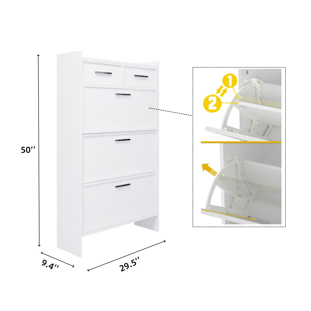 PVC Surface Shaker Shape Door Shoe Rack 3 Doors Shoe Cabinet With 2 Drawers With Open Space for Shoes