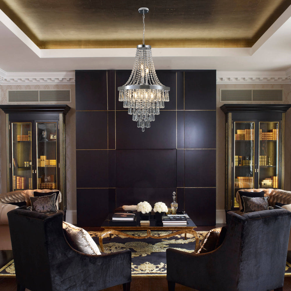 (Same as W1340P143191/L5004-500-C) 20" Chrome Crystal Chandelier with Adjustable Height, Modern Ceiling Light Fixture for Living Room, Dining Room, Staircase, 11-Light E12 Bulb Base (No Bulbs)