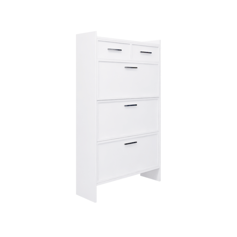 PVC Surface Shaker Shape Door Shoe Rack 3 Doors Shoe Cabinet With 2 Drawers With Open Space for Shoes