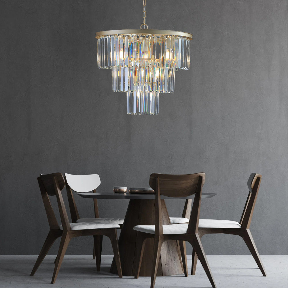(Same as W1340P143192/L5007-500-G) 20" Luxury 3-Tier Crystal Chandelier, 7-Light Gold Frame Pendant Light, Elegant Ceiling Lighting for Living Room, Dining Room, Bedroom (No Bulbs)