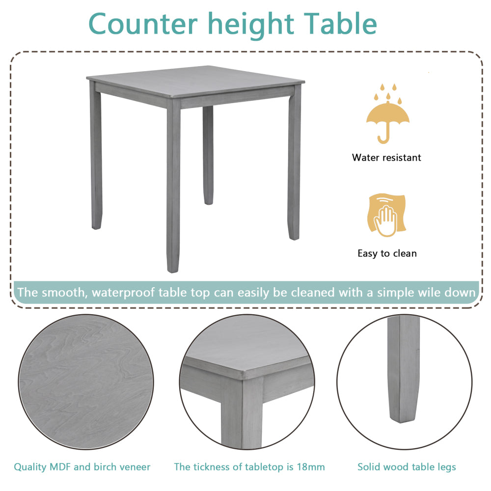 Wooden Dining Square Table, Kitchen Table for Small Space, 4 Person Counter Height Table, Gray,
ONLY THE TABLE