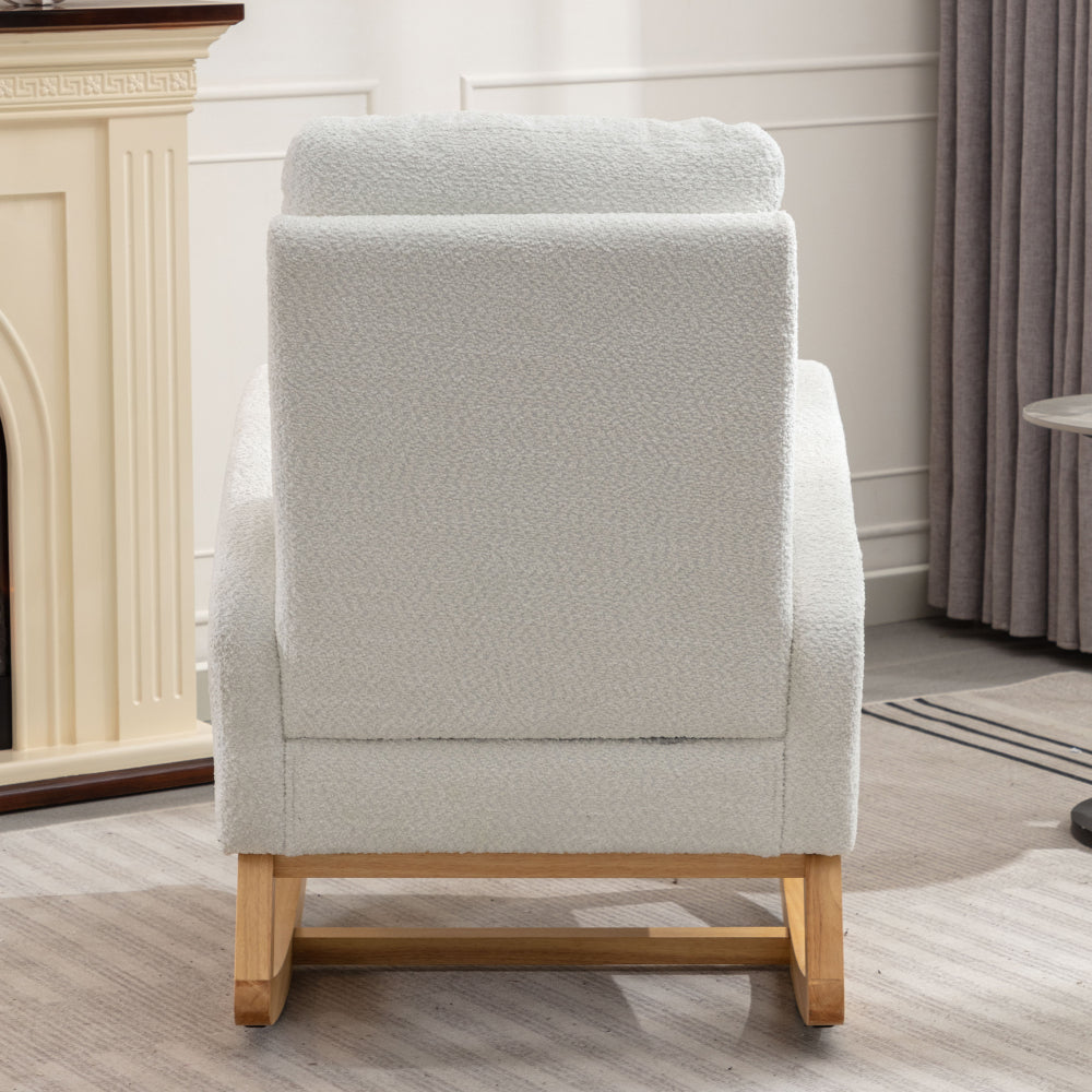 LY-5104 WHITE Accent Rocking Chair with Footrest High Back Rubber Wood Rocking Legs Bedroom Living Space 26.77D X 38.36W X 39.76H Inch