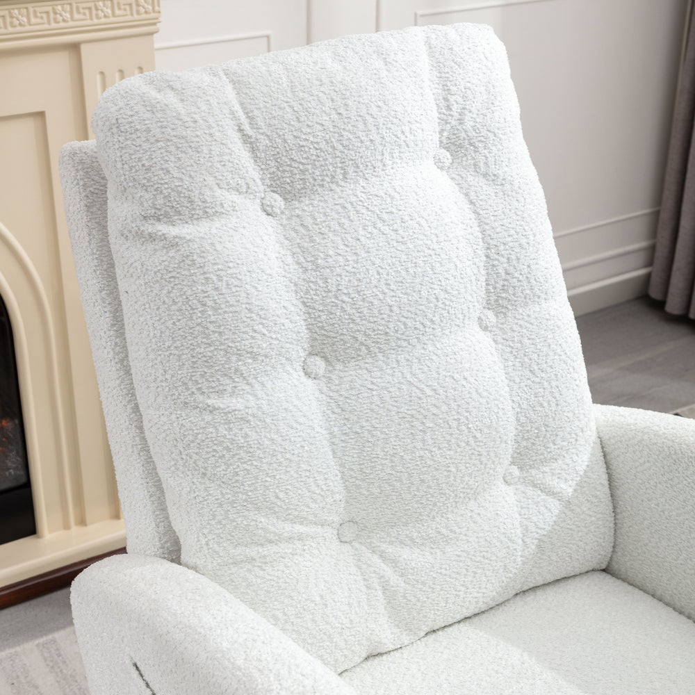 LY-5104 WHITE Accent Rocking Chair with Footrest High Back Rubber Wood Rocking Legs Bedroom Living Space 26.77D X 38.36W X 39.76H Inch