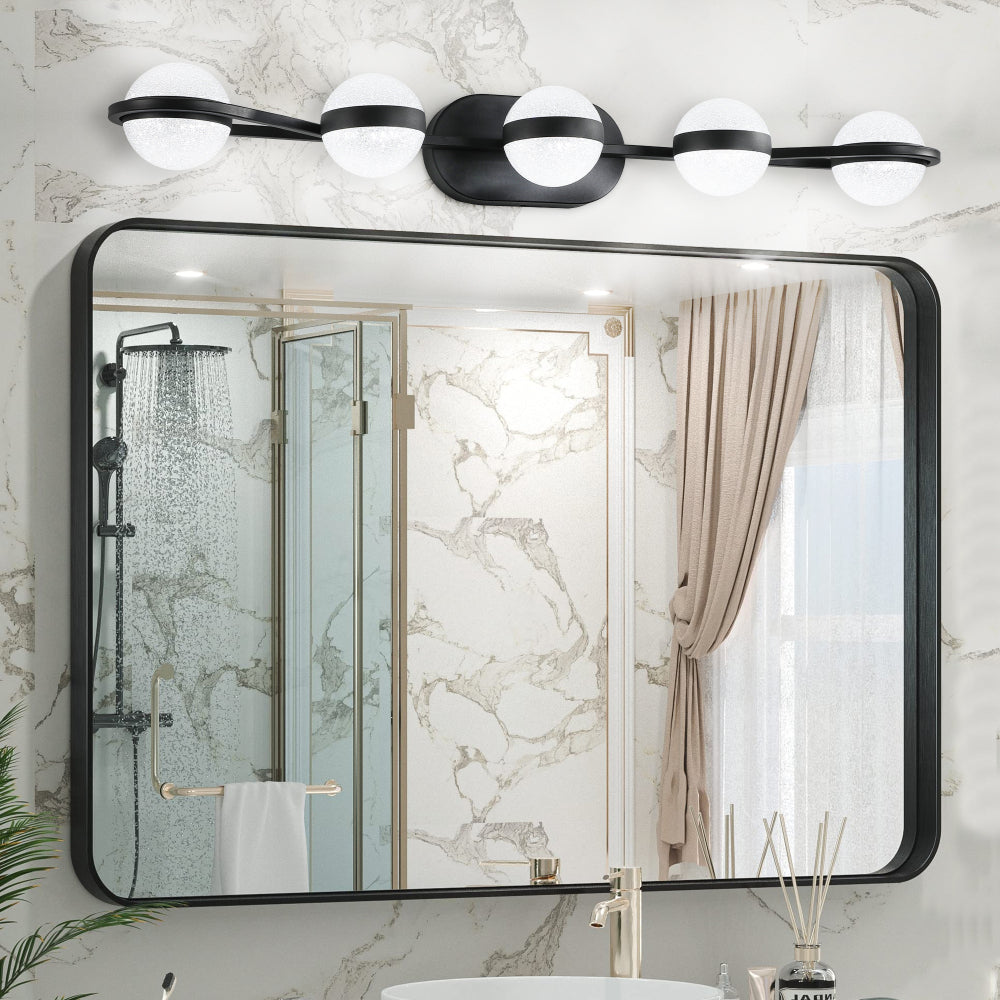 (Same as W1340P143676/L2001-G-6) 43" Gold Minimalist LED Bathroom Vanity Light with Crystal Sand Acrylic Shades, 6-Light Wall Mounted Decorative Lighting Fixture, Suitable for Bathroom Vanity Mirror
