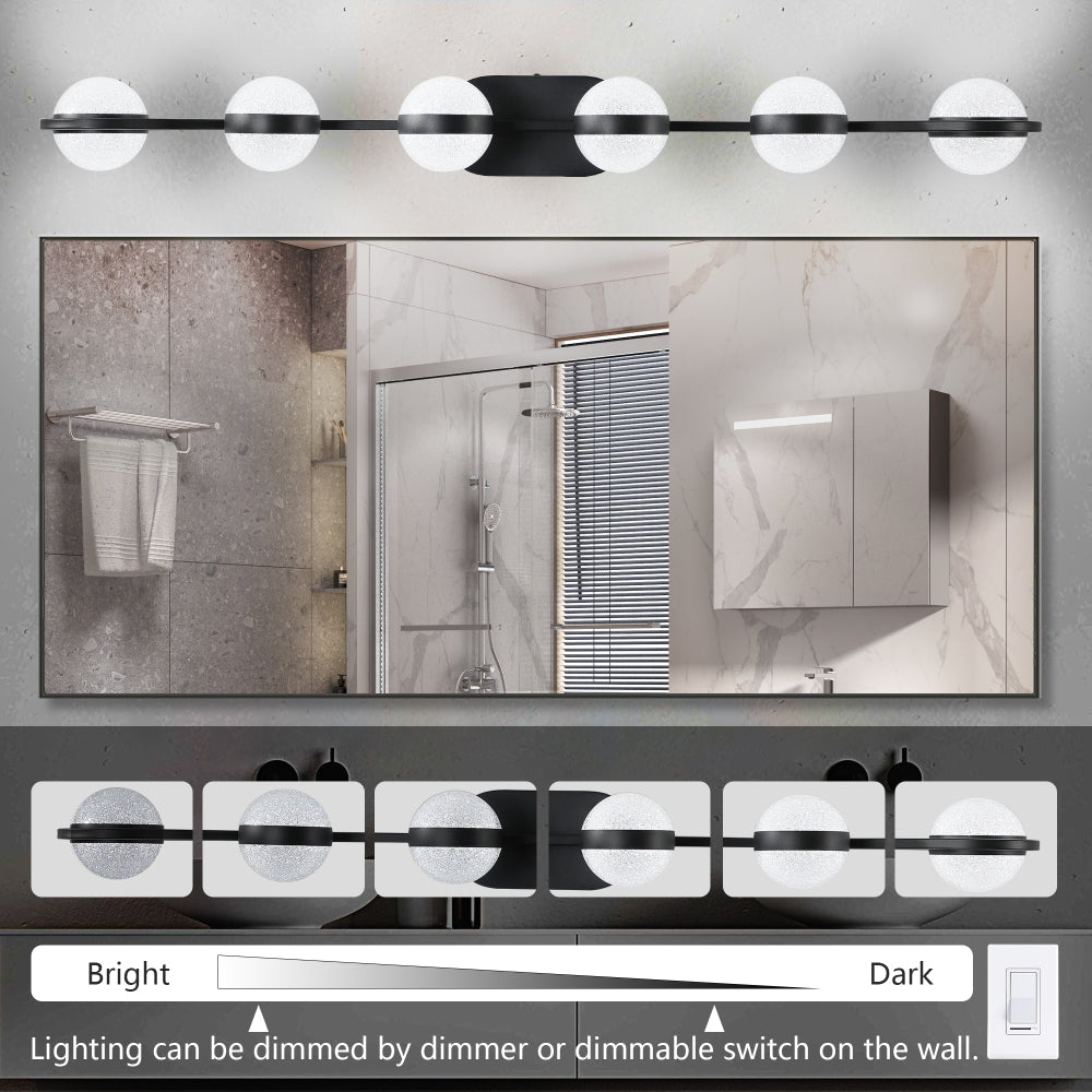 (Same as W1340P143680/LL2001-B-6) 43" Black Minimalist LED Bathroom Vanity Light with Crystal Sand Acrylic Shades,6-Light Wall Mounted Decorative Lighting Fixture, Suitable for Bathroom Vanity Mirror