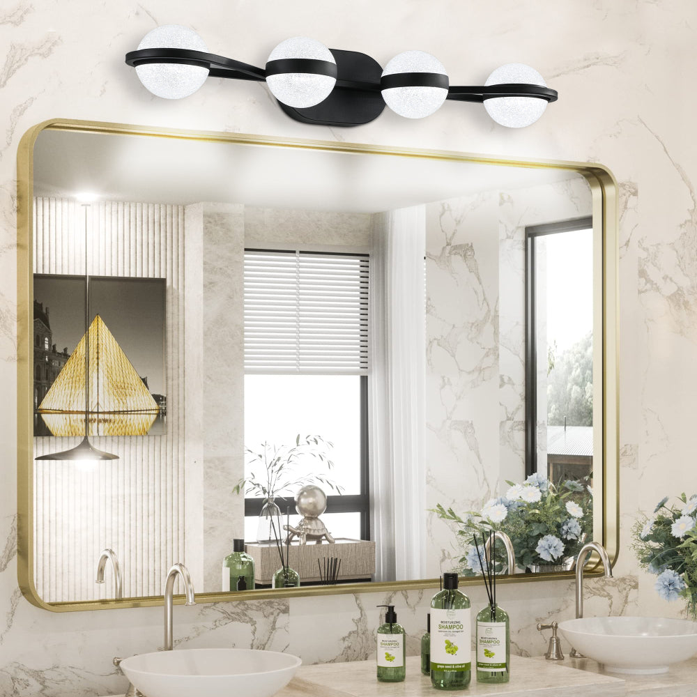 (Same as W1340P143676/L2001-G-6) 43" Gold Minimalist LED Bathroom Vanity Light with Crystal Sand Acrylic Shades, 6-Light Wall Mounted Decorative Lighting Fixture, Suitable for Bathroom Vanity Mirror