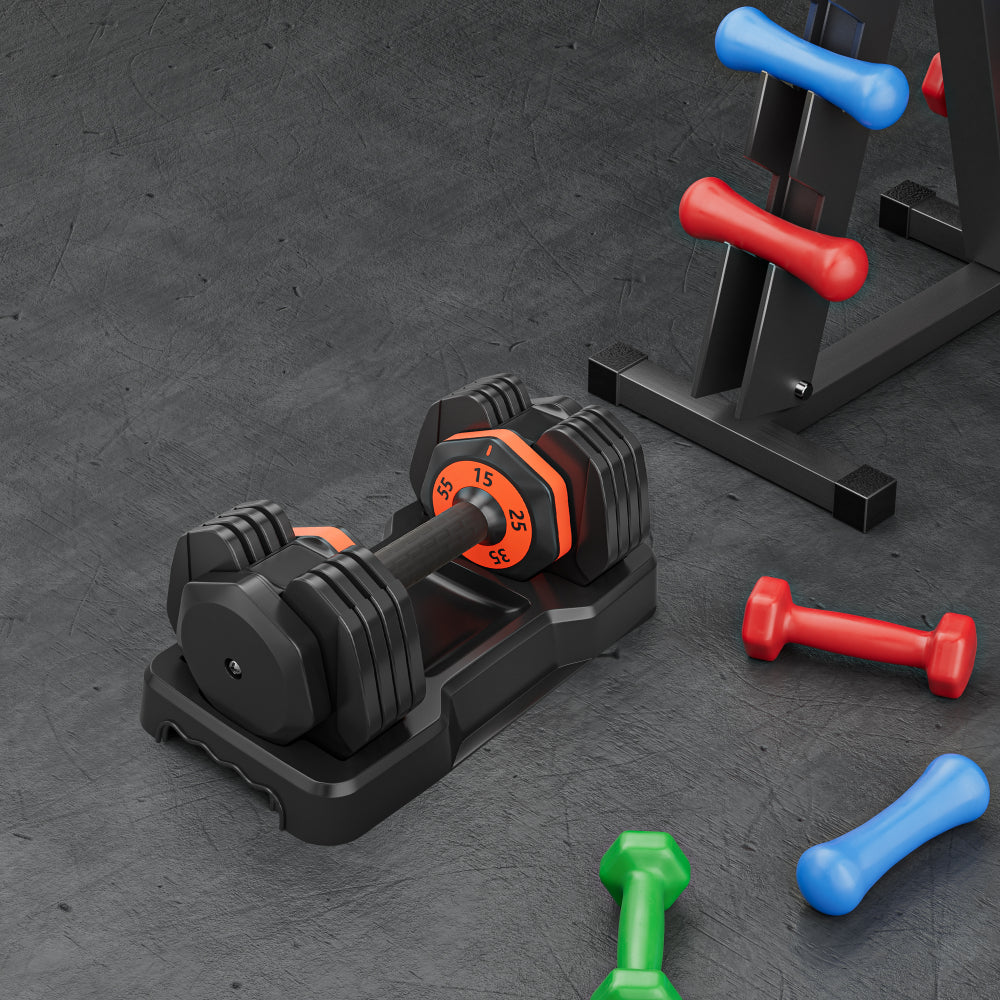 Adjustable Dumbbell Set, 10 in 1 Free Dumbbell for Men and Women, Black Dumbbell for Home Gym, Full Body Workout Fitness, Fast Adjust by Turning Handle (10 Gears/55 LB)