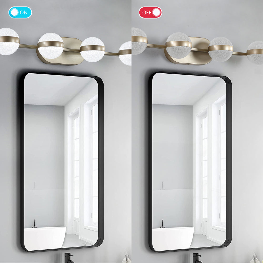 (Same as W1340P143676/L2001-G-6) 43" Gold Minimalist LED Bathroom Vanity Light with Crystal Sand Acrylic Shades, 6-Light Wall Mounted Decorative Lighting Fixture, Suitable for Bathroom Vanity Mirror