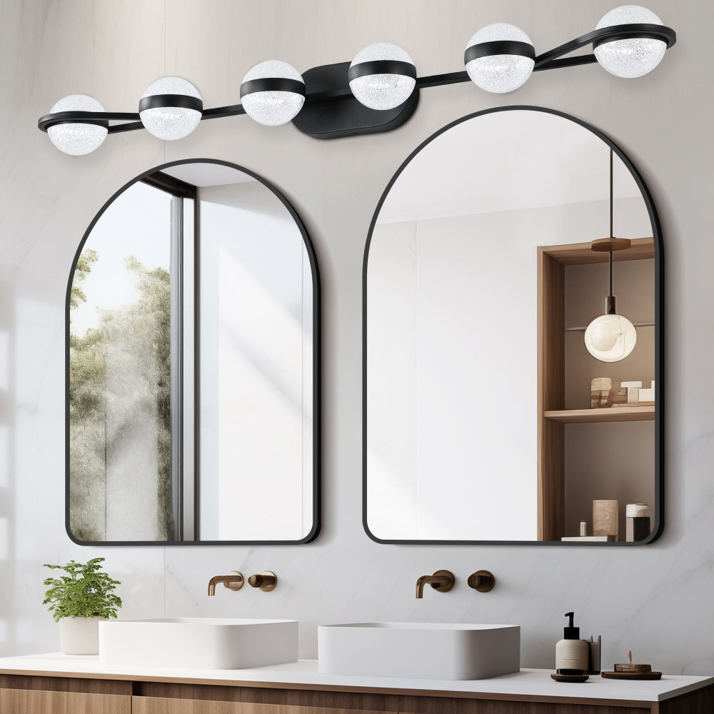(Same as W1340P143680/LL2001-B-6) 43" Black Minimalist LED Bathroom Vanity Light with Crystal Sand Acrylic Shades,6-Light Wall Mounted Decorative Lighting Fixture, Suitable for Bathroom Vanity Mirror