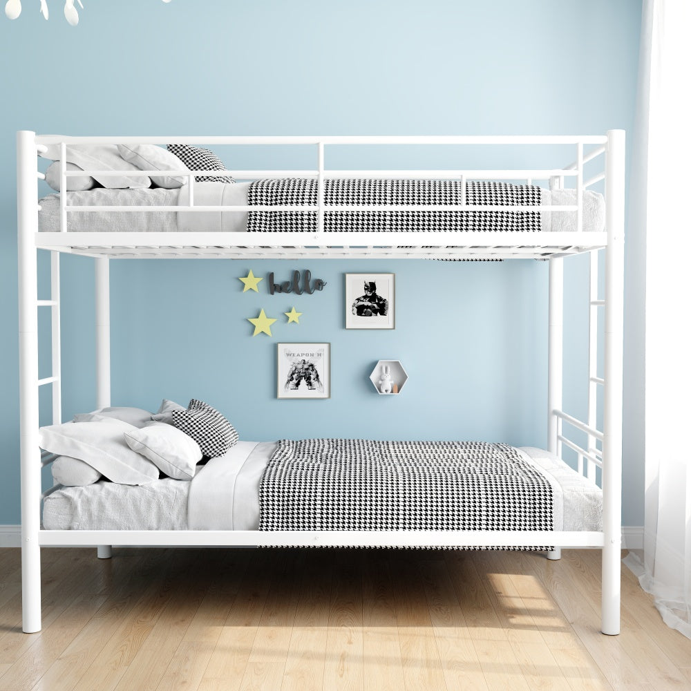 Metal Bunk Bed Twin Over Full Size with Removable Stairs, Heavy Duty Sturdy Frame with 12" Under-Bed Storage for Teen & Adults, Teens, No Box Spring Needed, White