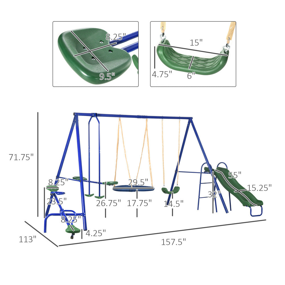 616 lbs Swing Set for Backyard, 5 in 1 Heavy-Duty A-Frame Stand Outdoor Playset for Kids, with Saucer Swing, Slide, Seesaw, Glider, Swing Seat