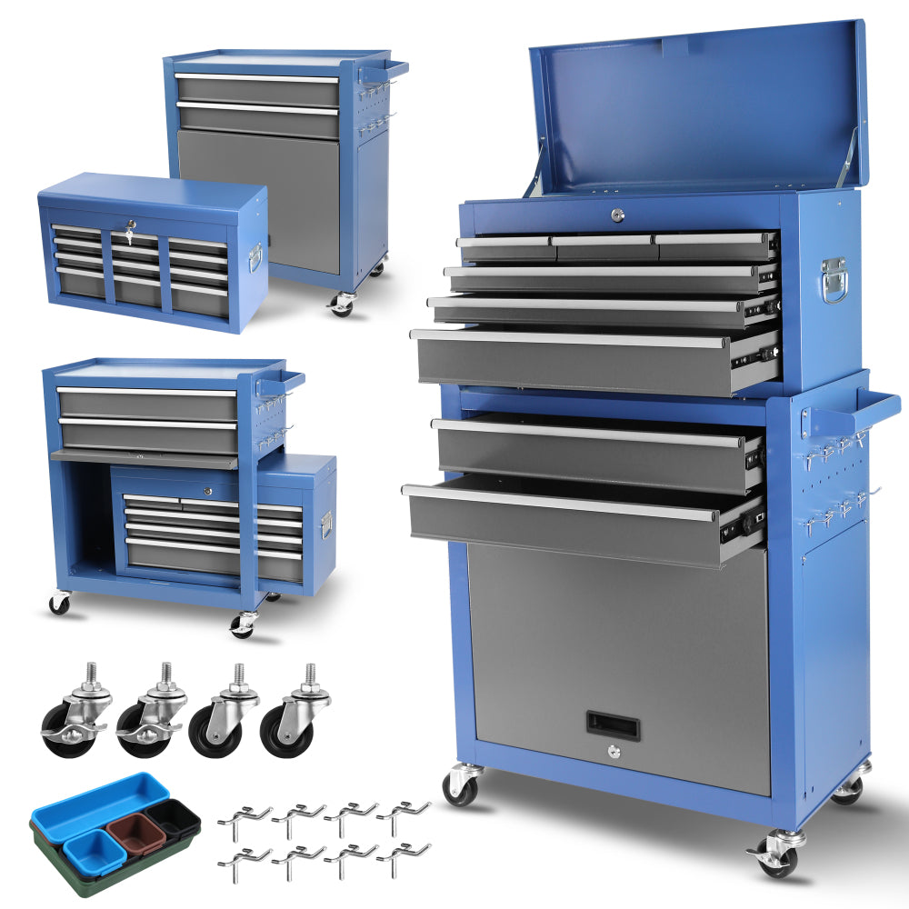 Rolling Tool Chest with Wheels and 8 Drawers, Detachable Large Tool Cabinet with Lock for Garage, Locking Mechanic Tool Cart with Black Liner for Warehouse, Workshop, High Capacity