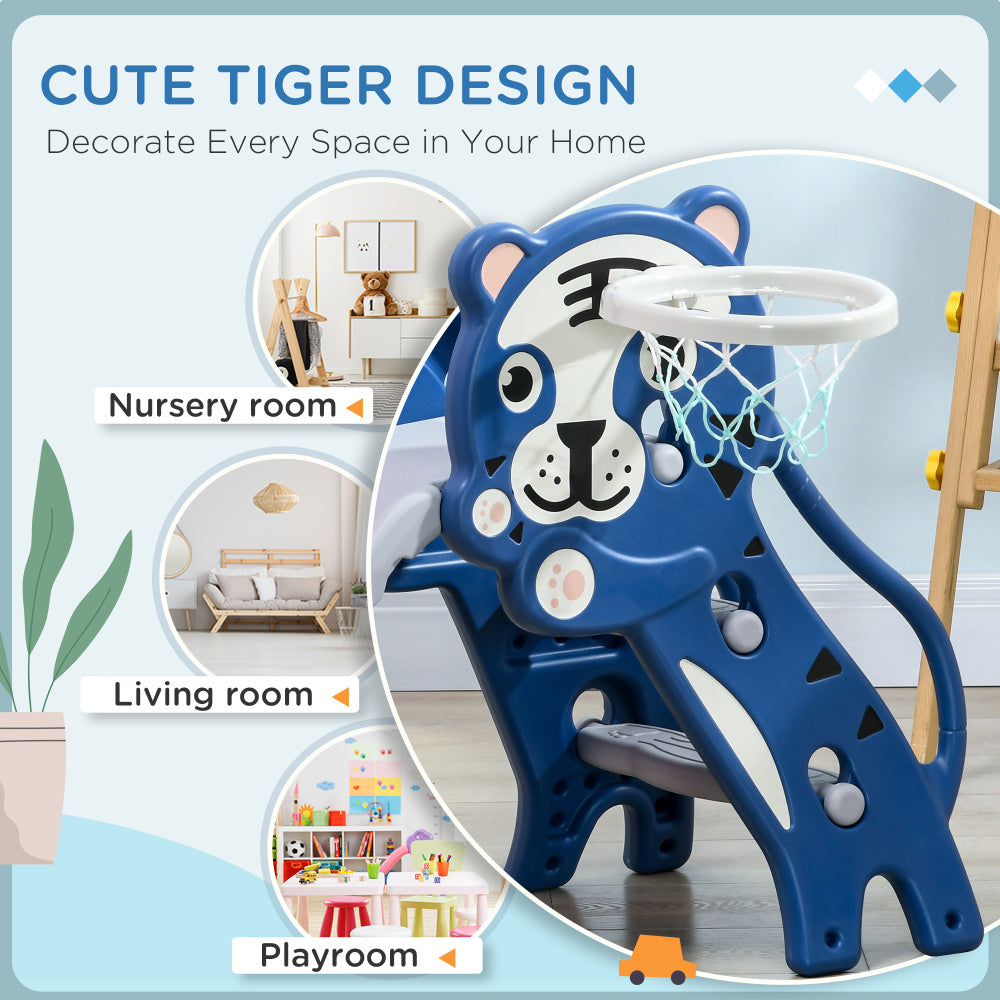2 in 1 Toddler Slide for Indoors, Toy for Toddler, Easy Set Up Baby Slide with Basketball Hoop for Kids 18-36 Months, Blue