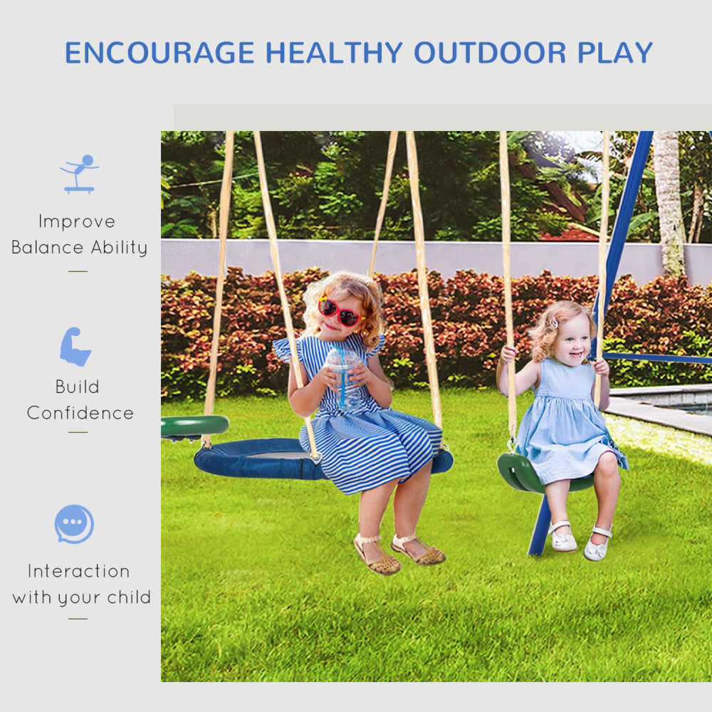 616 lbs Swing Set for Backyard, 5 in 1 Heavy-Duty A-Frame Stand Outdoor Playset for Kids, with Saucer Swing, Slide, Seesaw, Glider, Swing Seat