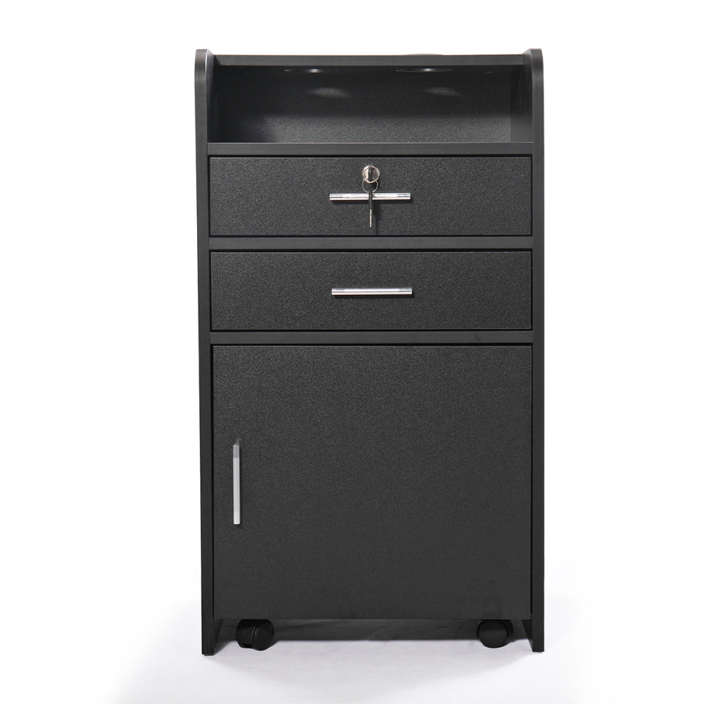 Salon Styling Station with 2 Drawers, 2 Hair Dryer Holders and 1 Cabinet, Black