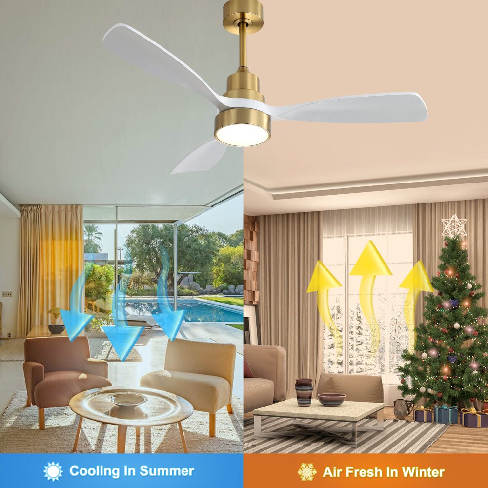 (Same as W882P195902) 48 Inch Wood Ceiling Fan With 3 Solid Wood Blades Remote Control Reversible DC Motor For Living Room