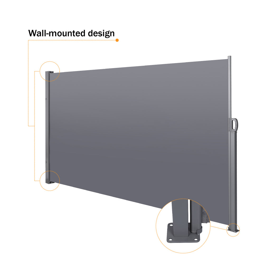 Retractable Side Screen Awning, UV Resistant, Waterproof, Patio Privacy Screen for Garden, Balcony, Courtyard(Dark Grey), 118.1" x 70.9"