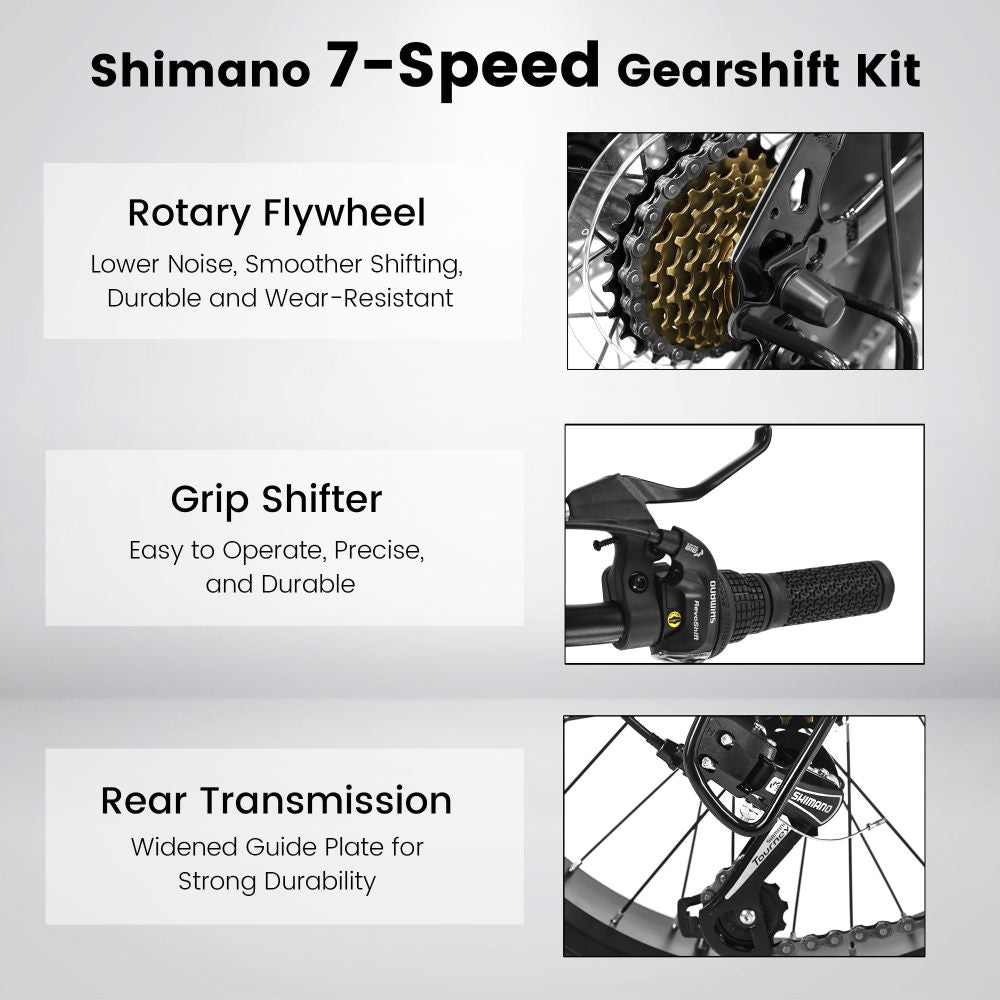 S20109 20 Inch Mountain Bike for Kids and Teenagers, High Carbon Steel Frame, Disc Brakes, Durable Wide Tires, Front Suspension, 7-Speed, Ideal for Snow and Off-Road Riding