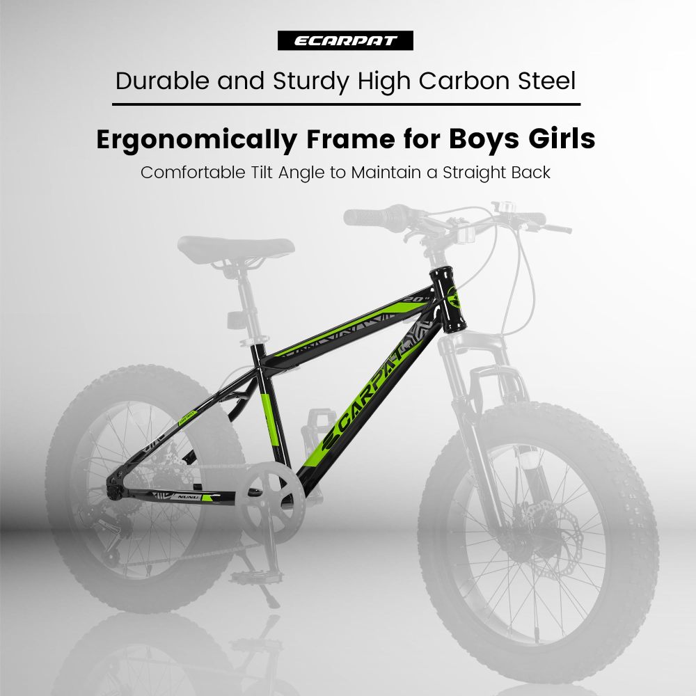 S20109 20 Inch Mountain Bike for Kids and Teenagers, High Carbon Steel Frame, Disc Brakes, Durable Wide Tires, Front Suspension, 7-Speed, Ideal for Snow and Off-Road Riding
