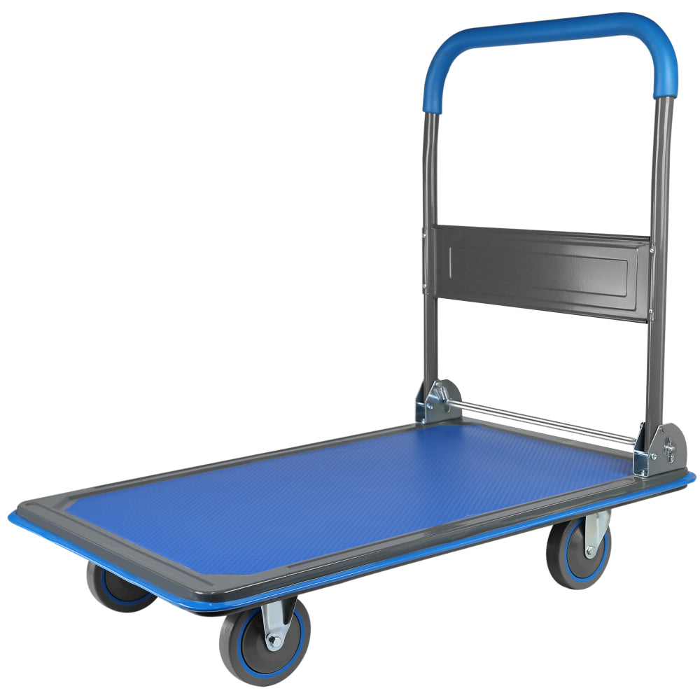 Foldable Push Cart Dolly - 660 Lb. Capacity Heavy Duty Moving Platform Hand Truck - Folding & Rolling White & Orange Flatbed Carts