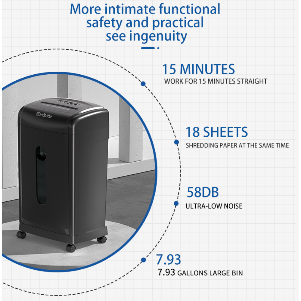 Large Capacity Heavy Duty Document Shredder 19-Sheet Cross-Cut Paper/Credit Card Shredder with 7.93 Gallon Pullout Wastebasket & 4 Castor