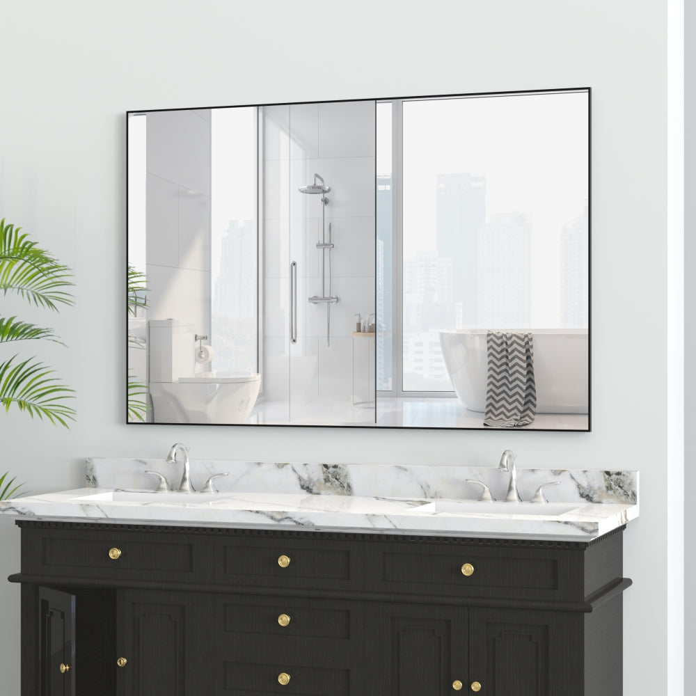 36x24 inches Modern Black Bathroom Mirror with Aluminum Frame Vertical or Horizontal Hanging Decorative Wall Mirrors for Living Room Bedroom