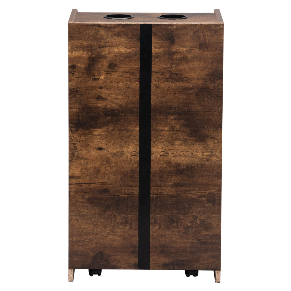 Salon Station, Hair Styling Station with Drawers, Cabinet and Hair Dryer Holders, Rustic Brown