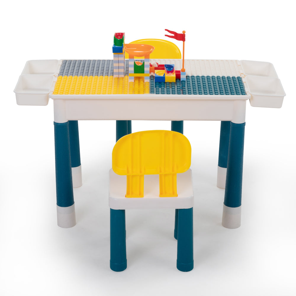 Multi functional rectangular block table - gray yellow (with DIY blocks)