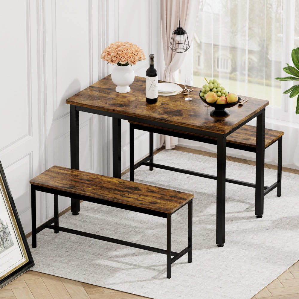 Dining Table Set, Bar Table with 2 Dining Benches, Kitchen Table Counter with Chairs, Industrial for Kitchen Breakfast Table, Living Room, Party Room, Black , 43.3″L x23.6″W x 29.9″H