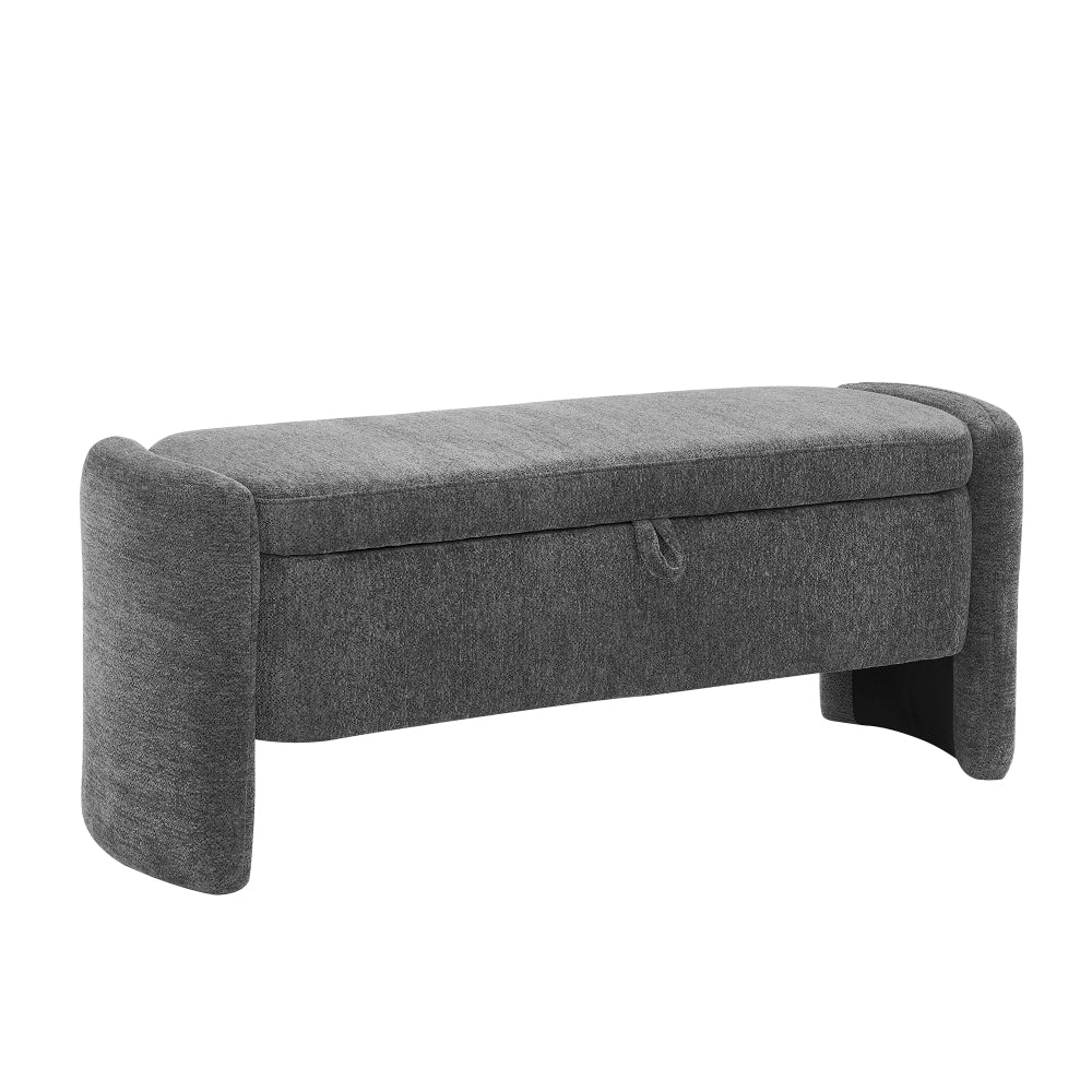 Ottoman Oval Storage Bench Chenille Fabric Bench with Large Storage Space for the Living Room, Entryway and Bedroom,gray