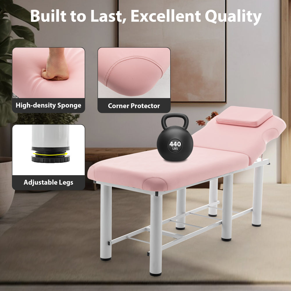 Professioanl Massage Table , Backrest Adjustable, Removable Headrest, Bottom Shelf Storage , Memory Foam Layer Salon Bed,White
