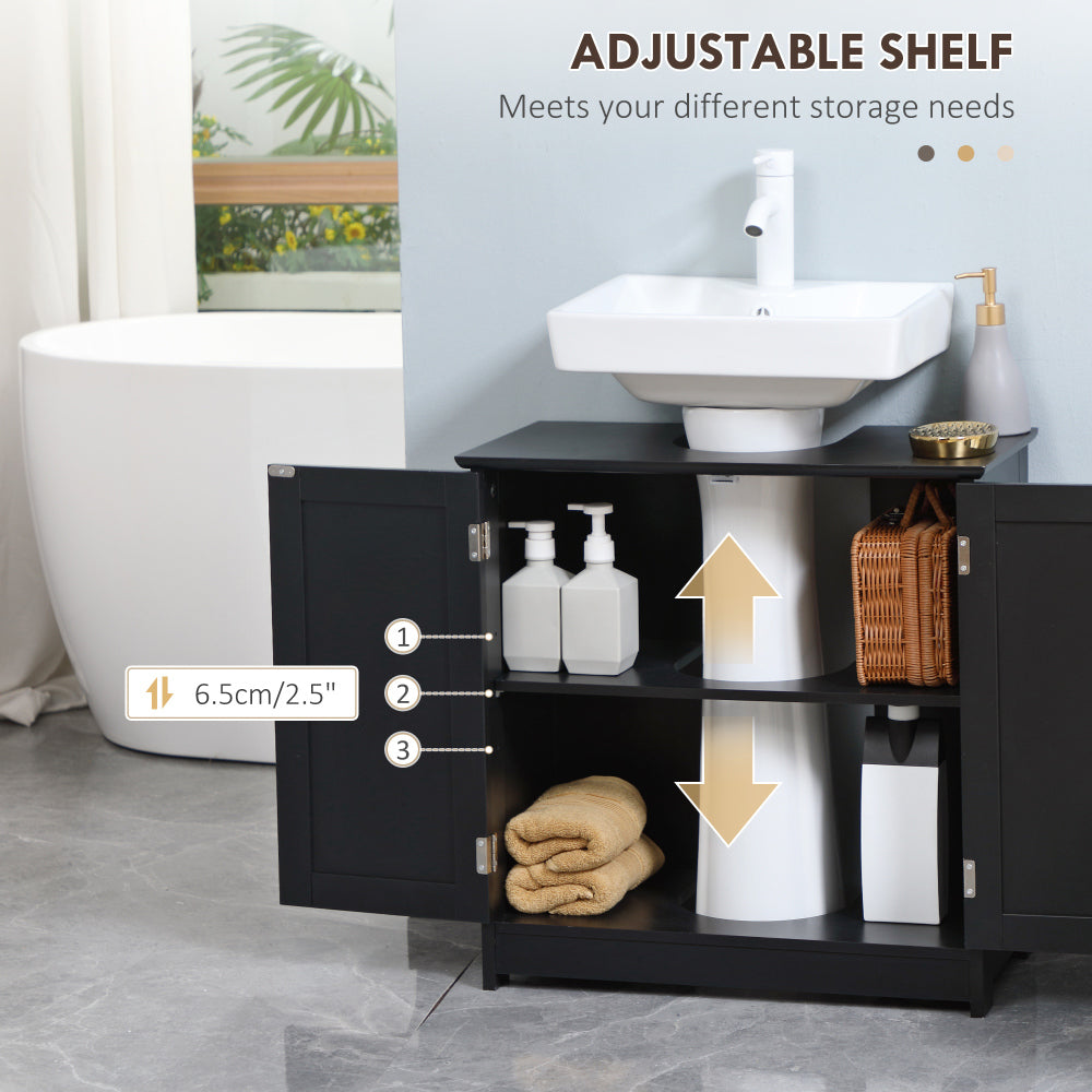 HOMCOM Under Sink Bathroom Cabinet with 2 Doors and Shelf, Pedestal Sink Bathroom Vanity Cabinet, Black