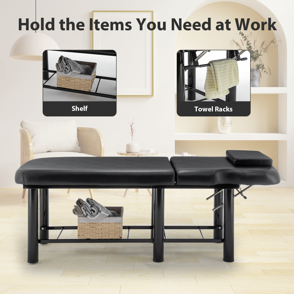 Professioanl Massage Table , Backrest Adjustable, Removable Headrest, Bottom Shelf Storage , Memory Foam Layer Salon Bed,Black
