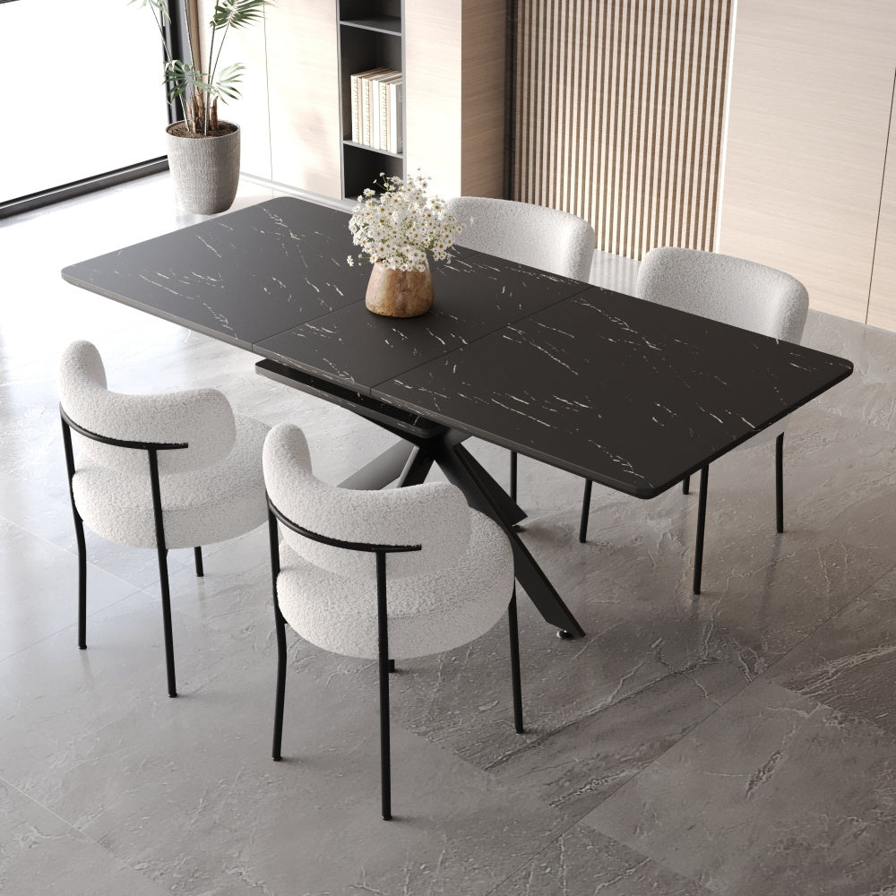 62.4" extendable 78.15" dining Table Set for 4-8 Person for Dining Room,Curved Backrest Round Upholstered Soft padded armless dining chair and Very large Dining Room Table Kitchen Table Chair Set