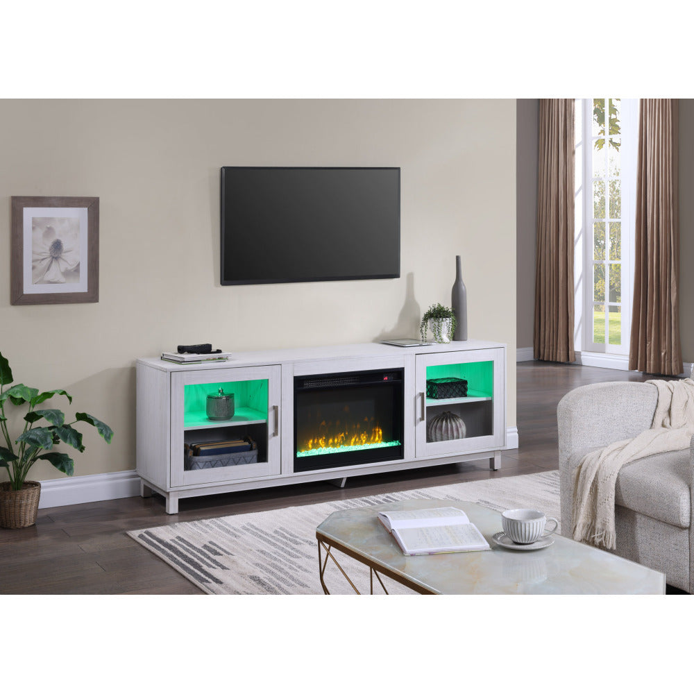 Summit 70" White Walnut Finish TV Stand Console with Fireplace, Heater