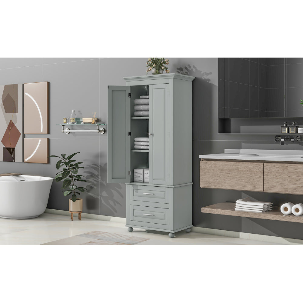 Tall Storage Cabinet with Two Drawers for Bathroom/Office, Grey
