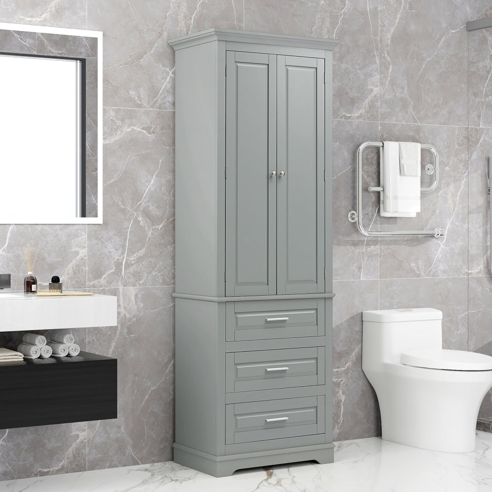 Tall Storage Cabinet with Two Drawers for Bathroom/Office, Grey