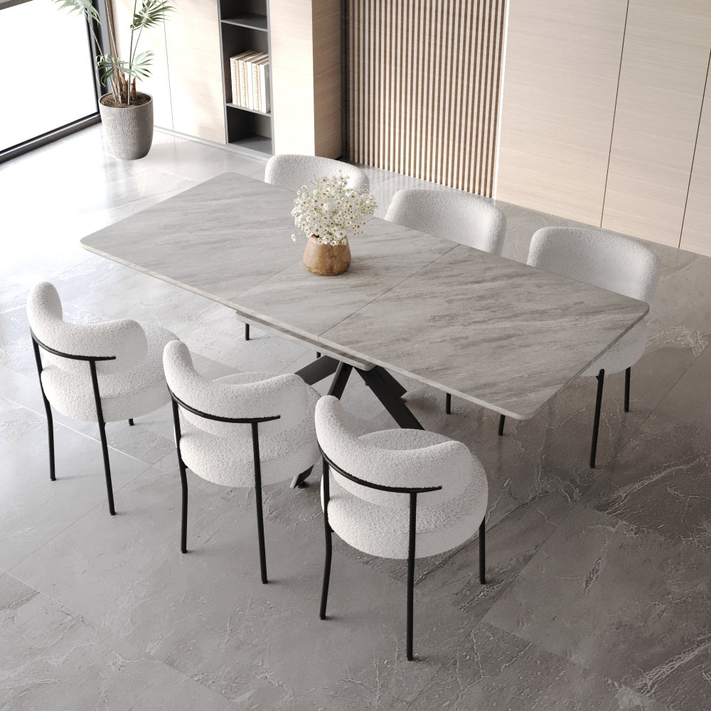 62.4" extendable 78.15" dining Table Set for 4-8 Person for Dining Room,Curved Backrest Round Upholstered Soft padded armless dining chair and Very large Dining Room Table Kitchen Table Chair Set