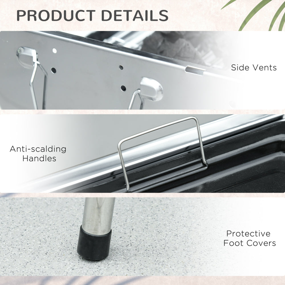 Outsunny Charcoal Grill, Stainless Steel Portable Folding BBQ, Outdoor Hibachi for Backyard Cooking, Camping, Picnic, Party, Tailgating and Travel with Pan, Grill Rack, Shelves, and Hooks