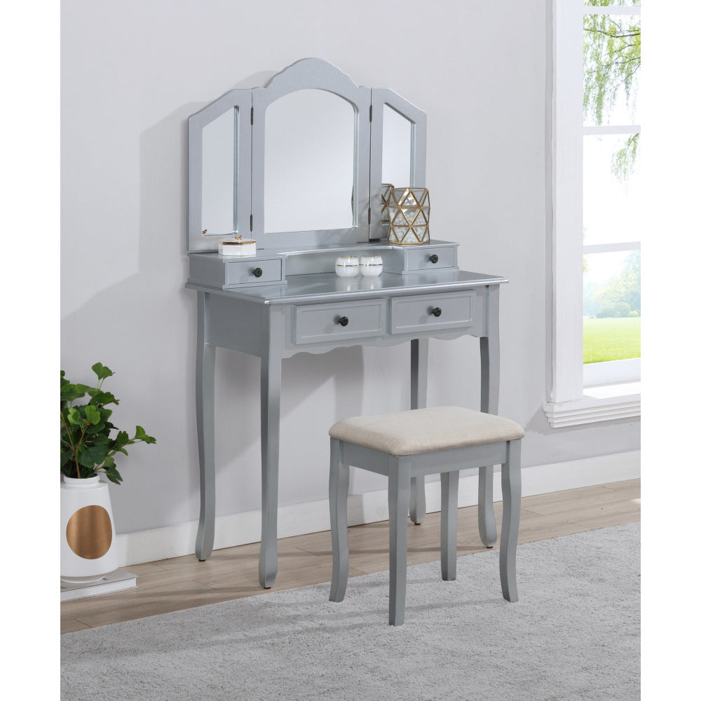 Sanlo Wooden Vanity Make Up Table and Stool Set, Rose Gold