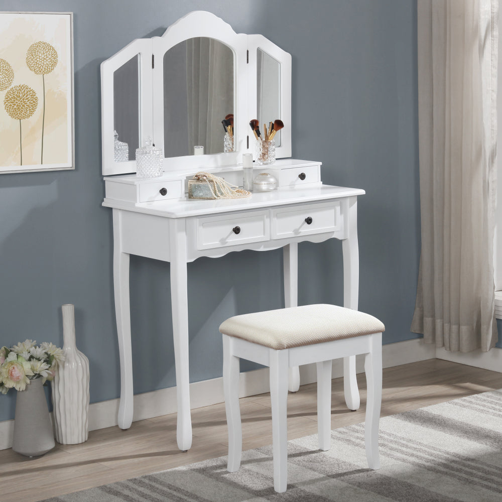 Sanlo Wooden Vanity Make Up Table and Stool Set, Rose Gold