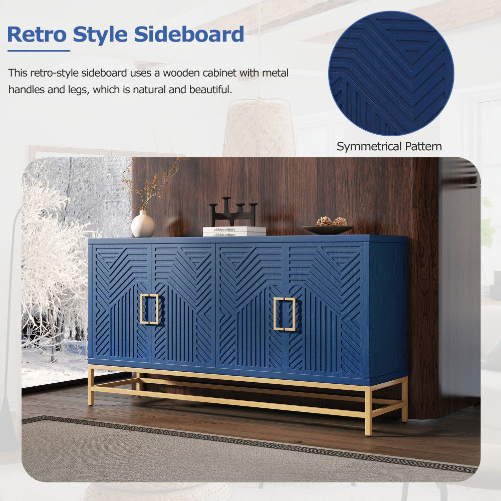 TREXM Sideboard Buffet Cabinet with Storage, sideboard cabinet with Adjustable Shelves, Rectangular Metal Handles and Legs for Kitchen, Living room, and Dining Room, Navy