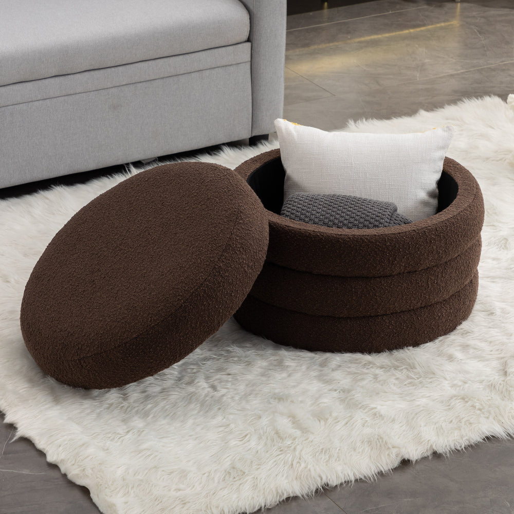 006-Soft Velvet Round Ottoman Footrest Stool,Ivory