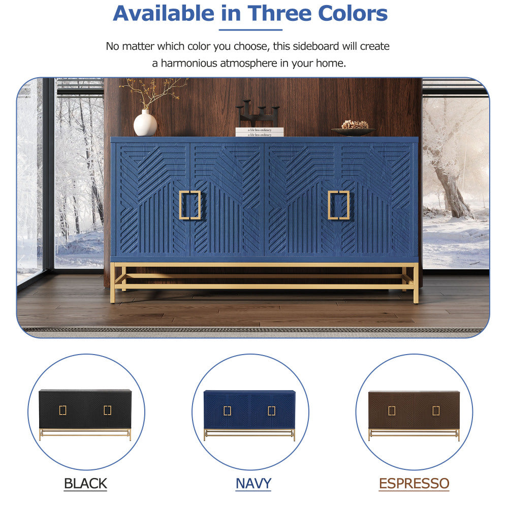 TREXM Sideboard Buffet Cabinet with Storage, sideboard cabinet with Adjustable Shelves, Rectangular Metal Handles and Legs for Kitchen, Living room, and Dining Room, Navy
