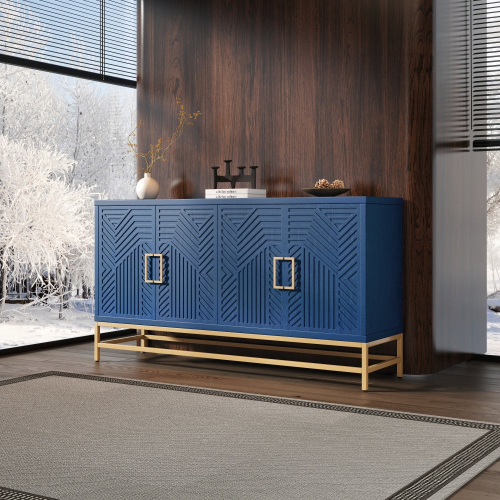 TREXM Sideboard Buffet Cabinet with Storage, sideboard cabinet with Adjustable Shelves, Rectangular Metal Handles and Legs for Kitchen, Living room, and Dining Room, Navy