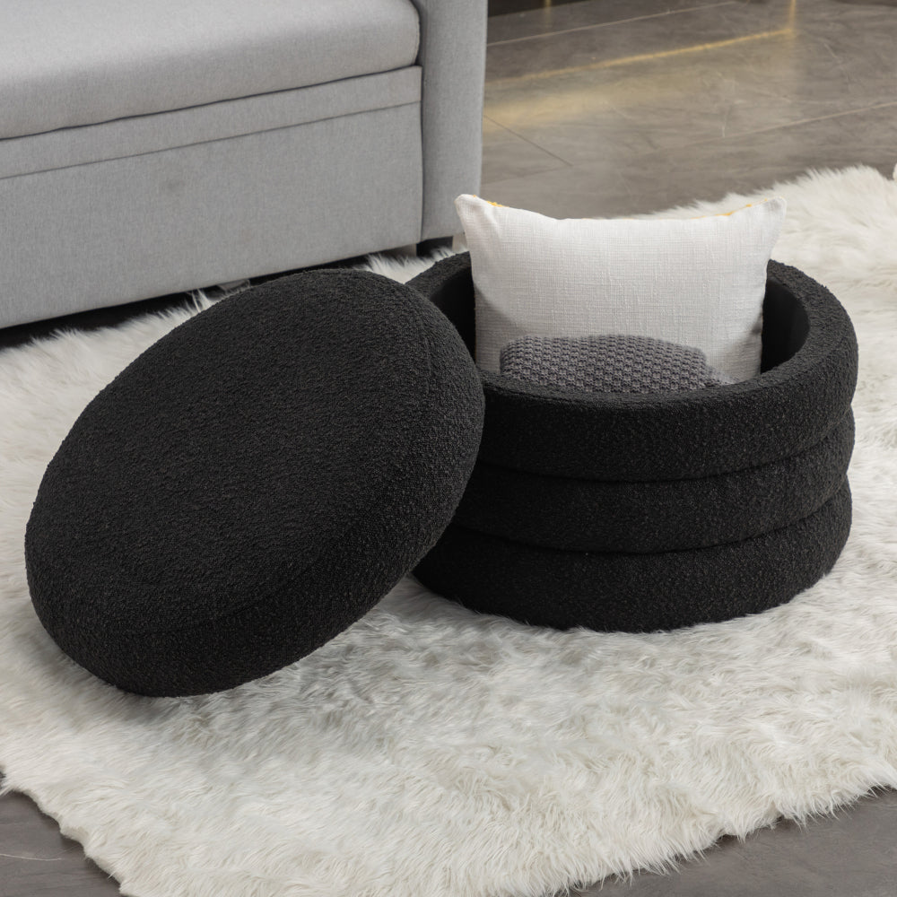 006-Soft Velvet Round Ottoman Footrest Stool,Ivory
