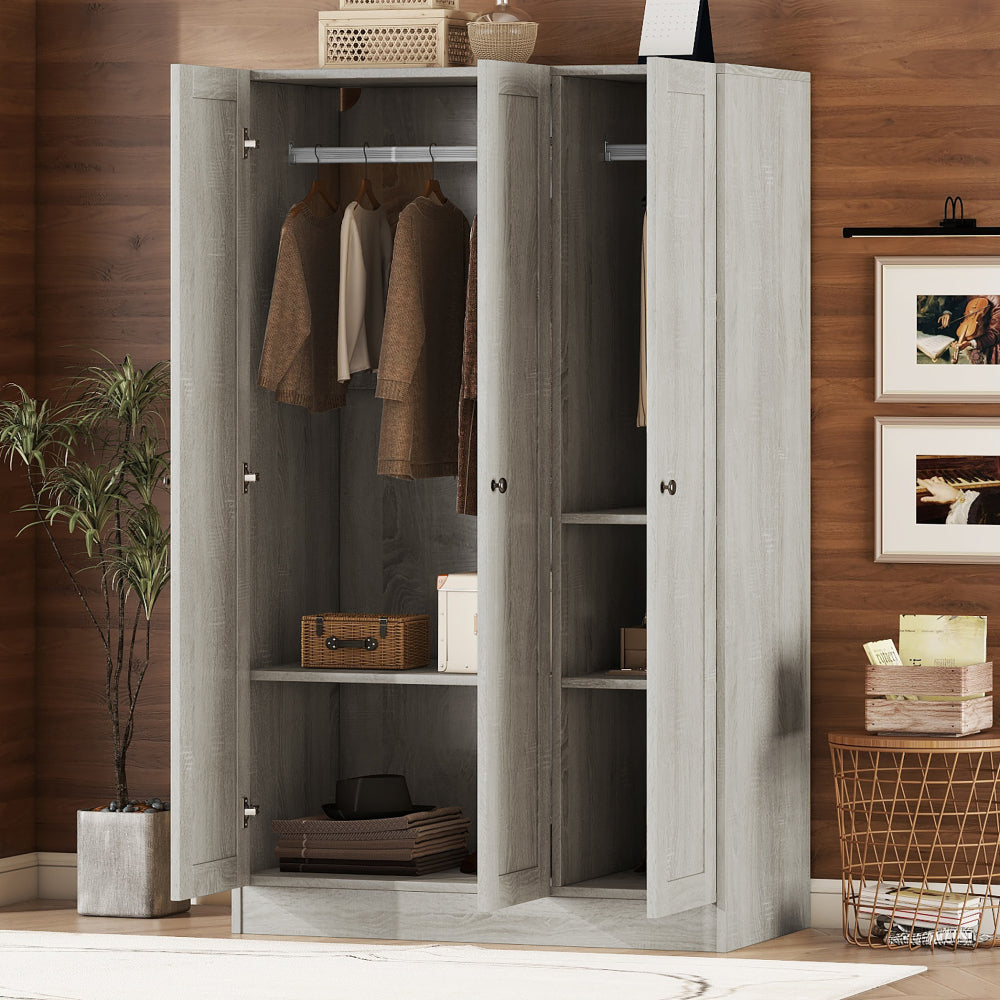 3-Door Wardrobe with 2 Drawers, White