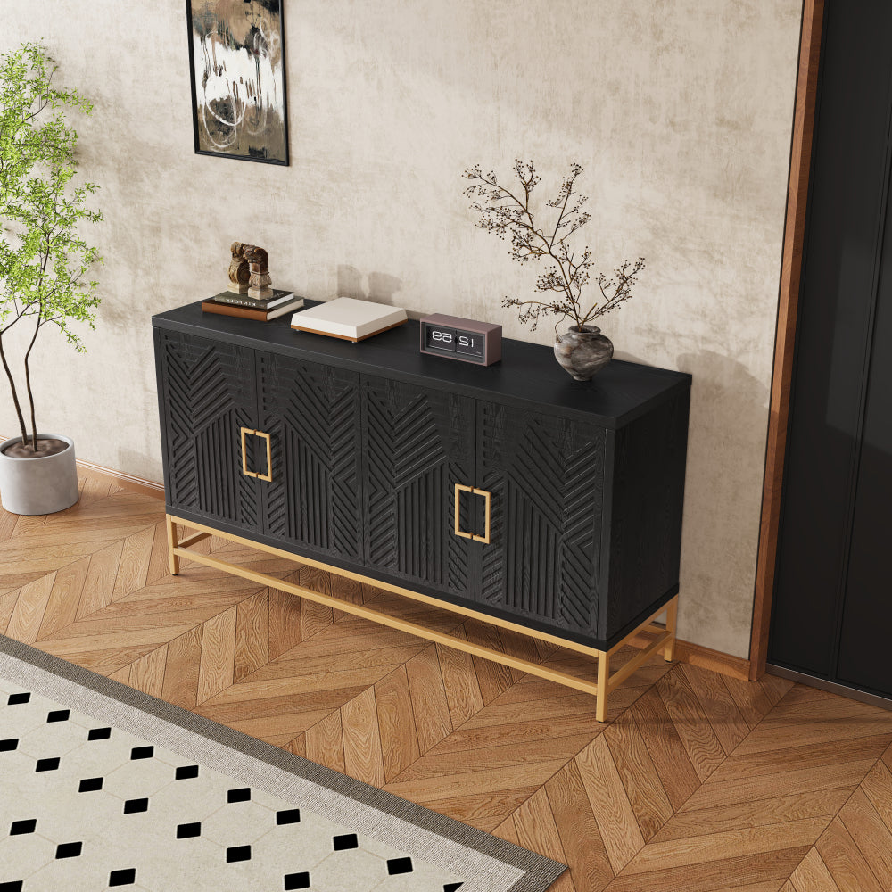 TREXM Sideboard Buffet Cabinet with Storage, sideboard cabinet with Adjustable Shelves, Rectangular Metal Handles and Legs for Kitchen, Living room, and Dining Room, Navy