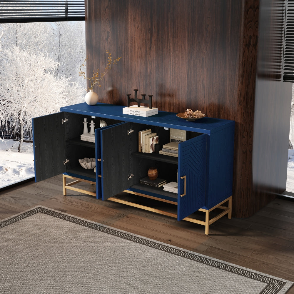 TREXM Sideboard Buffet Cabinet with Storage, sideboard cabinet with Adjustable Shelves, Rectangular Metal Handles and Legs for Kitchen, Living room, and Dining Room, Navy