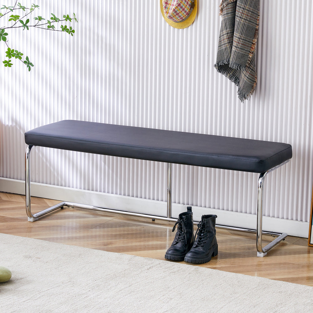 Black shoe changing bench silver metal legs, sofa bench dining chair, suitable for bedroom fitting room, storage room, dining room, and living room. ST-005